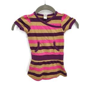 TEA Tan And Pink And Brown stripe dress in size 12-18 months
